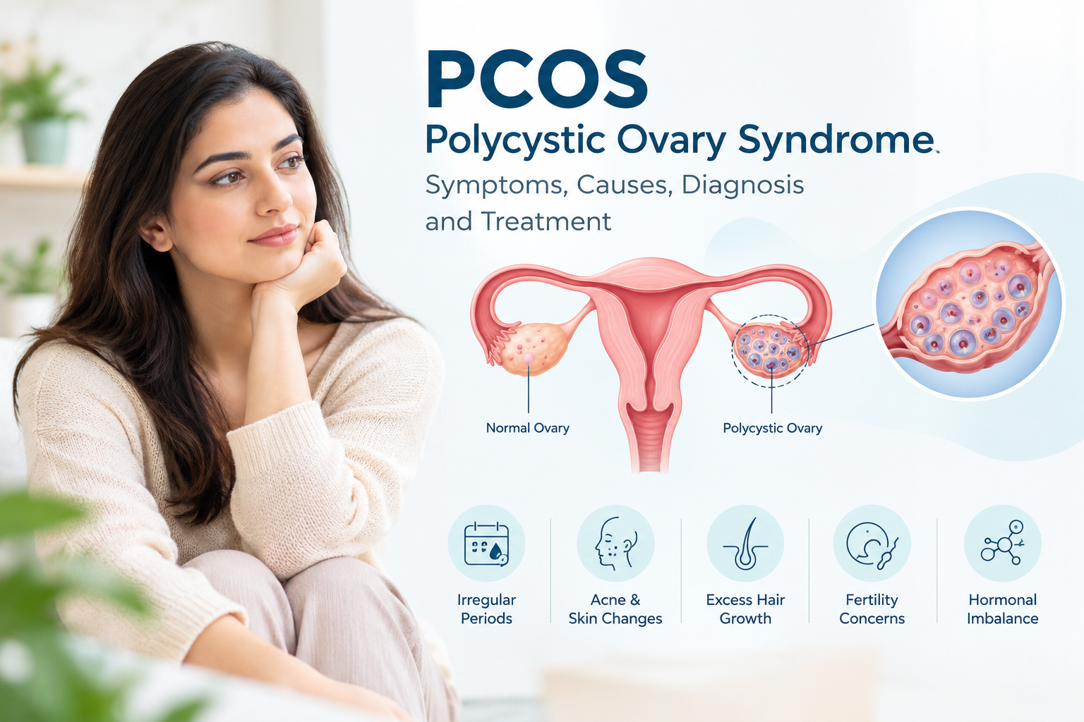 Medical illustration representing polycystic ovary syndrome and ovarian health